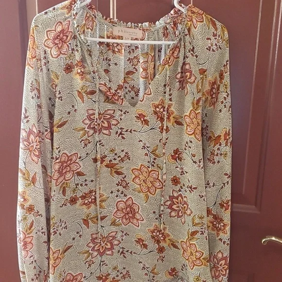Philosophy tan floral print top elastic baloon long sleeve Size XL - Picture 2 of 11